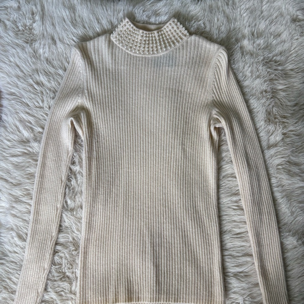 Cashmere Cream Sweater with Pearl Accents